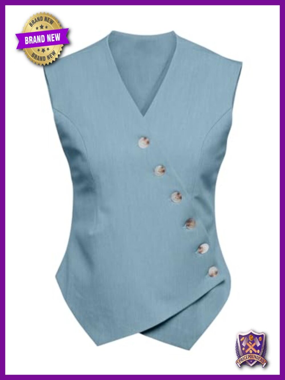 Womens V Neck Button Up Sleeveless Waistcoat Vest Asymmetrical Hem Office Suit